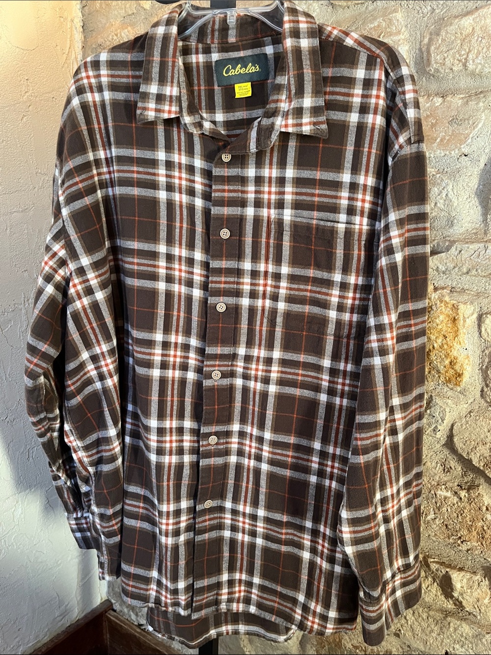 Cabela's Brown, White & Orange Plaid Button-Down Shirt